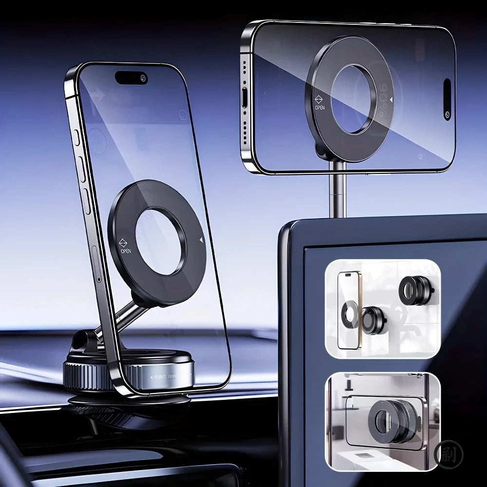 360° Magnetic Car Phone Holder - Foldable Vacuum Mount
