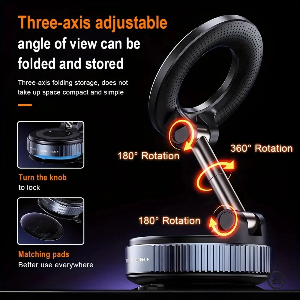 360° Magnetic Car Phone Holder - Foldable Vacuum Mount