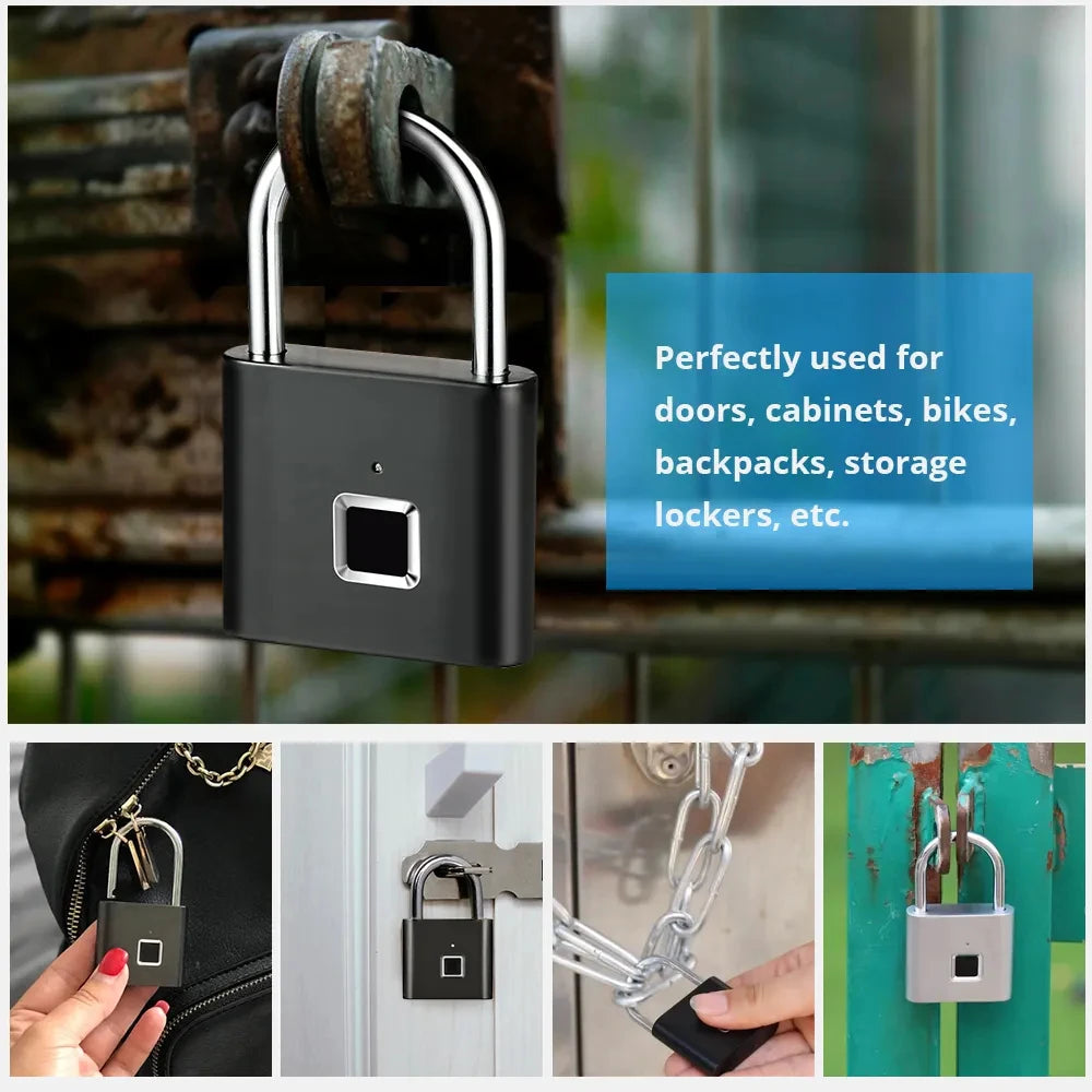 Smart Fingerprint Padlock - Rechargeable Waterproof Biometric Lock