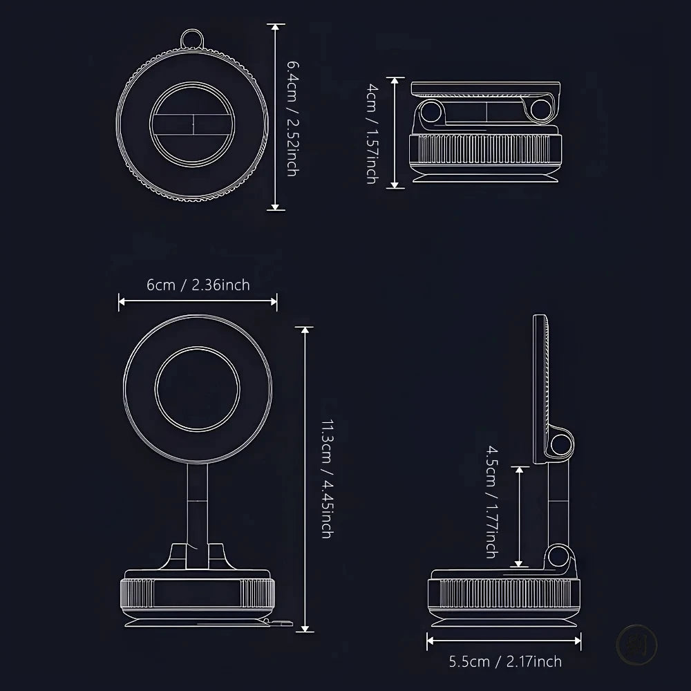 360° Magnetic Car Phone Holder - Foldable Vacuum Mount
