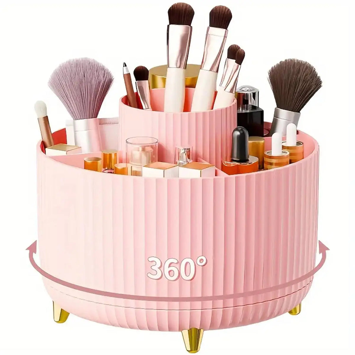 360° Rotating Makeup Organizer - 5 Compartments - Cosmetic Storage
